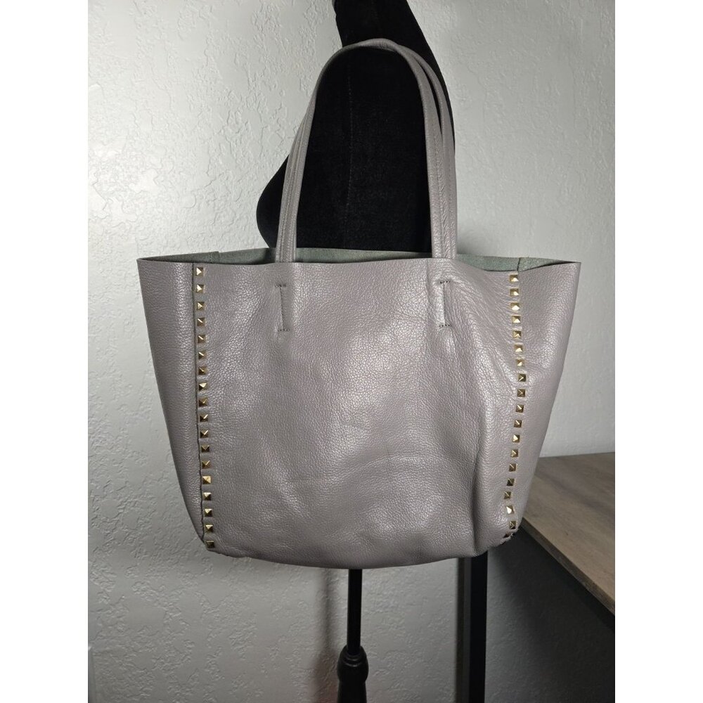 Danielle Stevens Gold Studded Tote Grey Shoulder Bag Removable Liner